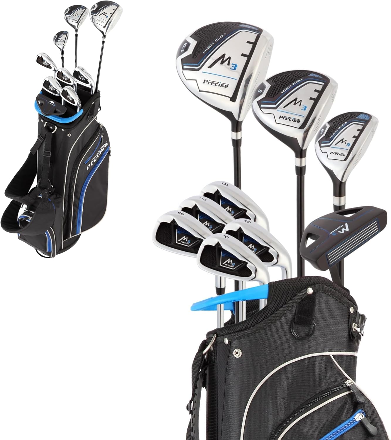 Precise M3 Men’s 14-Piece Golf Set – Ti-Alloy Driver, Wood, Hybrid, 6-PW Irons, Putter, Stand Bag, 3 Headcovers and Cover – RH, Petite/Reg/Tall