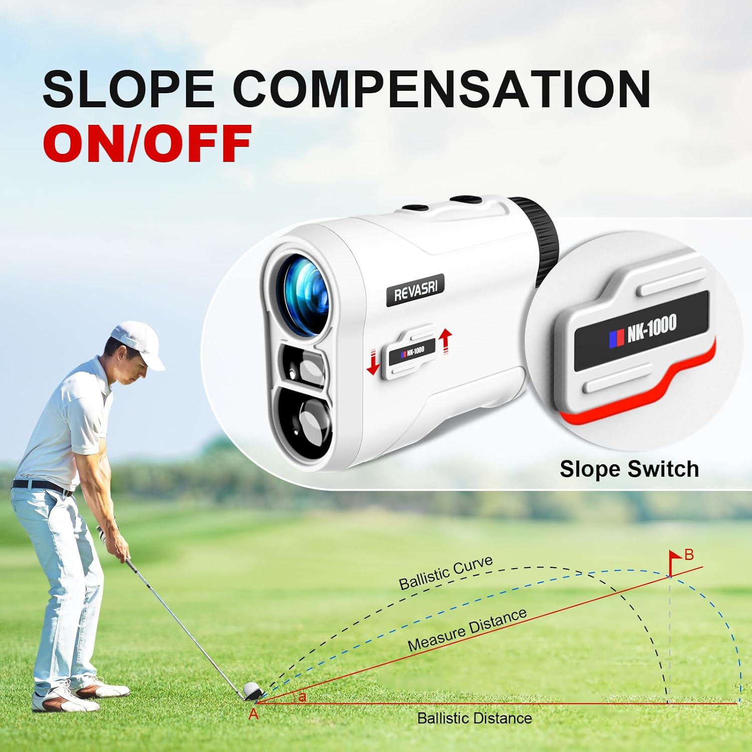 Golf Rangefinder with Slope and Pin Lock Vibration, External Slope Switch for Golf Tournament Legal, Rangefinders with Rechargeable Battery 600/1000YDS Laser Range Finder