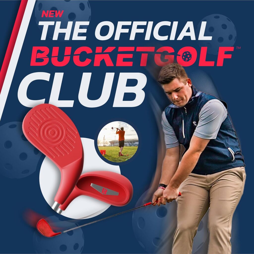 Official BucketGolf Club - Backyard Outdoor Golf Club with Oversize Club Head to Play BucketGolf, Hit Plastic Or Foam Golf Balls in Grass, Parks, Yards