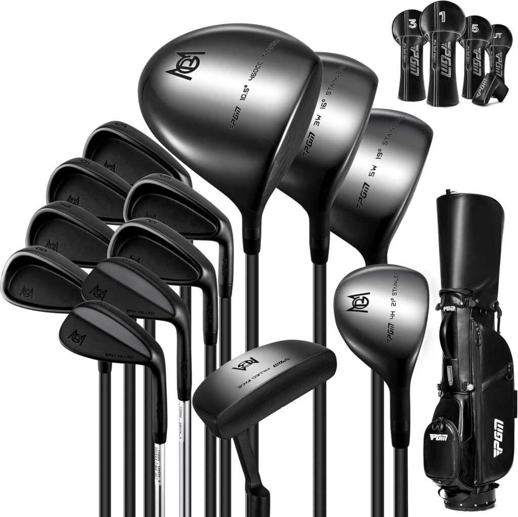 PGM 19 Piece Mens Complete Golf Club Sets - Ultra-Thin Face Titanium Driver (0.85+ COR), High COR Fairway Woods, Forged Irons, Precision CNC Milled Putter, with Stand Bag - Right Handed