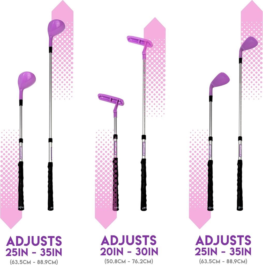 Franklin Sports Kids Golf Set - Youth Adjustable Plastic Golf Club Set - Kids Plastic Golf Set with Bag  Balls - Adjustable Length Clubs for Toddlers - Pink